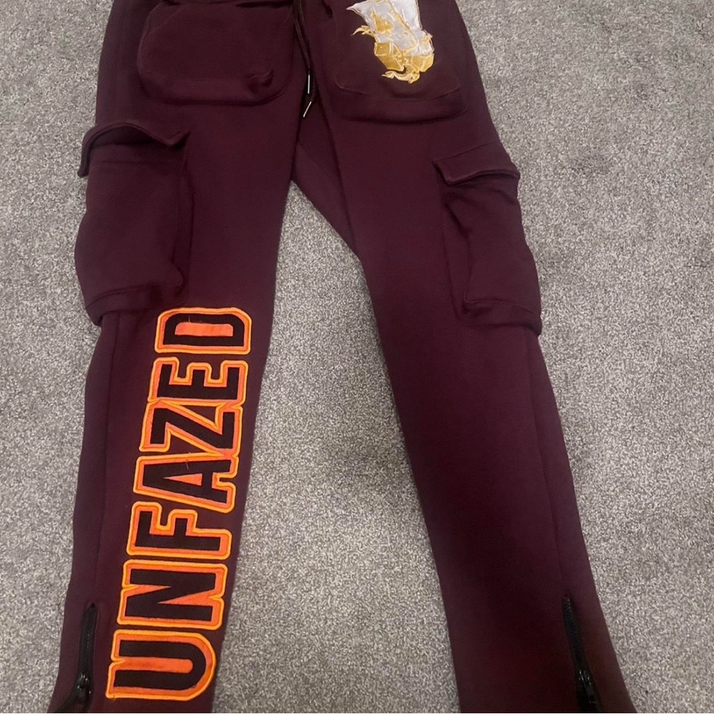 Brown custom Joggers with Orange UNFAZED Print